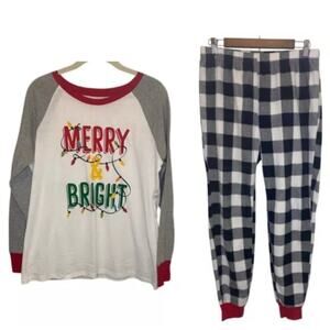 Girls Holiday Style Holiday Family Pajamas Merry & Bright 2 Pc Set Med 7/8 New